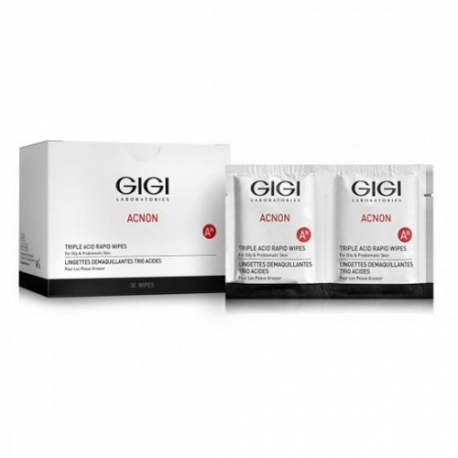 Niisked salvrätid näonaha puhastuseks - GIGI ACNON TRIPLE ACID RAPID WIPES 30TK